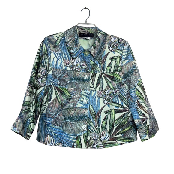 Harve Benard Jackets & Blazers - Colorful Jacket Womens 10 Green Blue Tropical Palm Leaf Flower Resortwear Floral